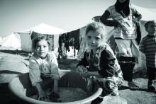 Syrian refugee children at displaced persons camp in Atmeh, Syria